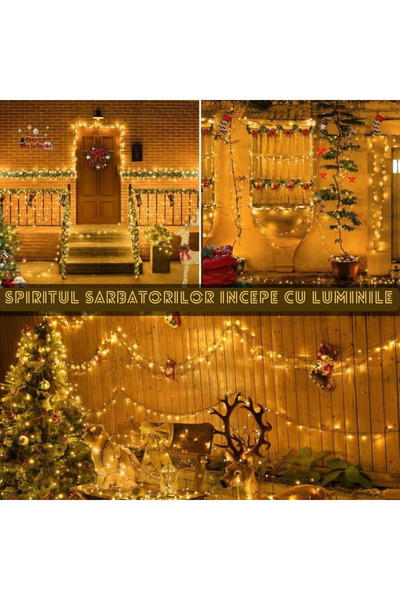 GARDEON Christmas Light String, 8 Modes, 40 m, Warm White, Dark Green Cable, IP44