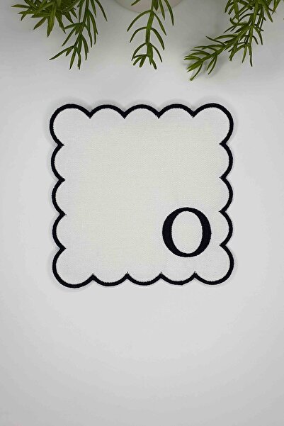 decofav Letter O Black Embroidered Monogram Patch Fabric Cocktail Napkin 1 Piece