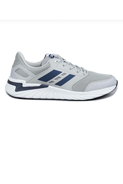 Jump 31192 Men's Gray Navy Blue Stripe Detail Memory Foam System Daily Walking Sports Shoes