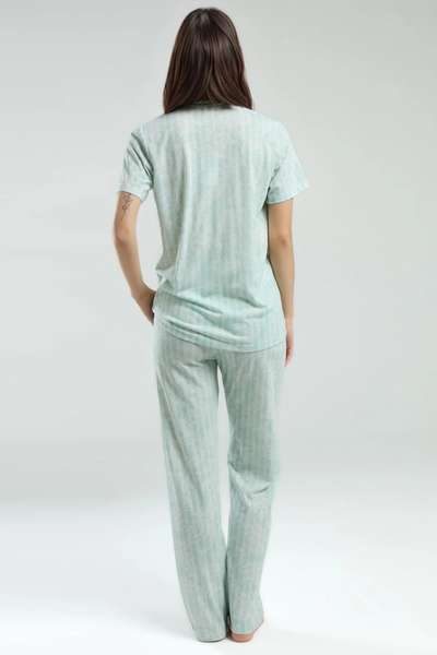 Pierre Cardin Women's Buttoned Pajama Set – Mint Green, Short Sleeves