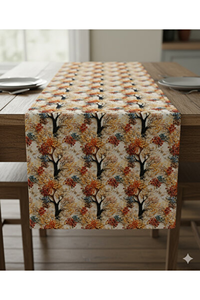Otay Ev Dekorasyon Autumn Trees Patterned Digital Printed Runner 140 cm X 45 cm