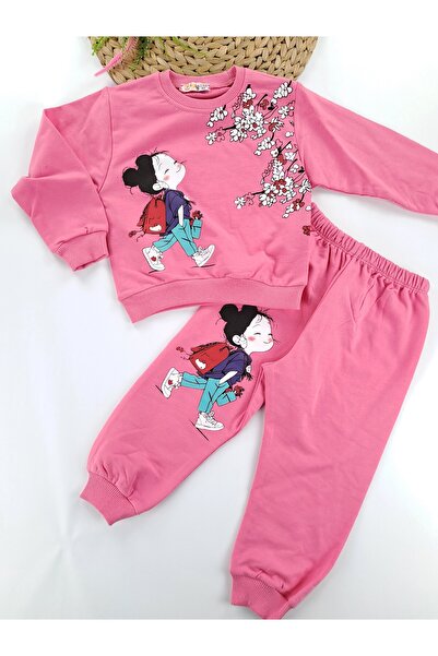 Butik Girl's Bag Flower Printed Pajama Set Two-Piece Set Two-Piece Pajama Set Gift Set