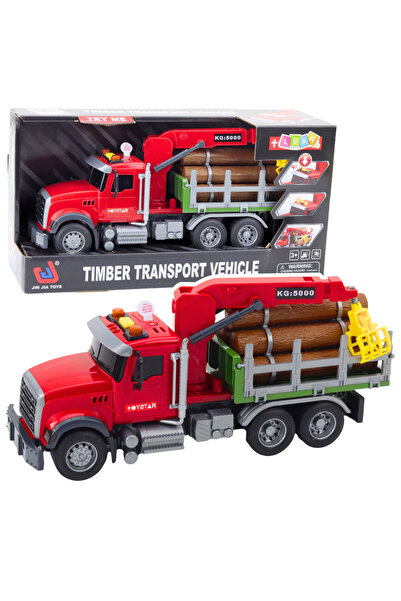 Bebelul Log transport truck with crane, lights, sounds, batteries included, 1:14 scale, RED