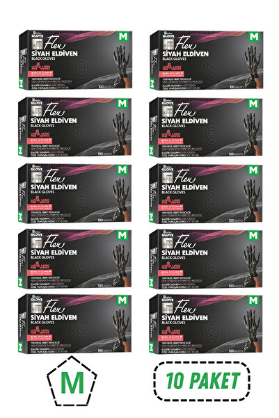 Reflex Flex Tpe Pudrasız Siyah Eldiven M Beden 10 Paket