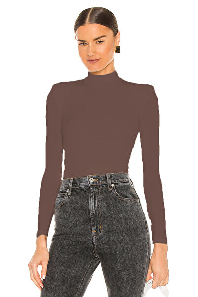 AFR CLOTHES Women's Drawn-Up Half-Roll Neck Double Layer Jersey Bodysuit with Snap Closure at the Bottom