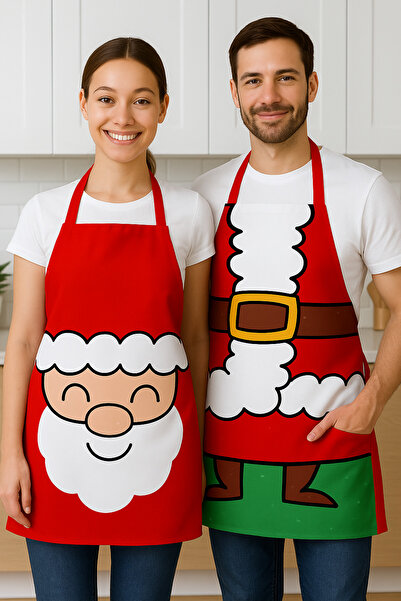 AYSHOME Ays Home 2-Piece Adult Red Christmas Snowman Kitchen Apron Set