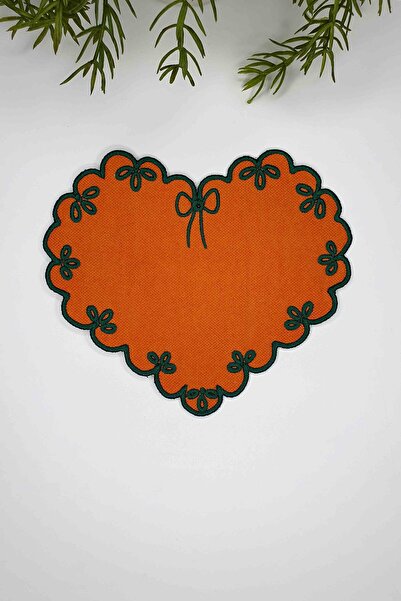 decofav Șervețel de cocktail din țesătură portocalie în formă de inimă, cu br...