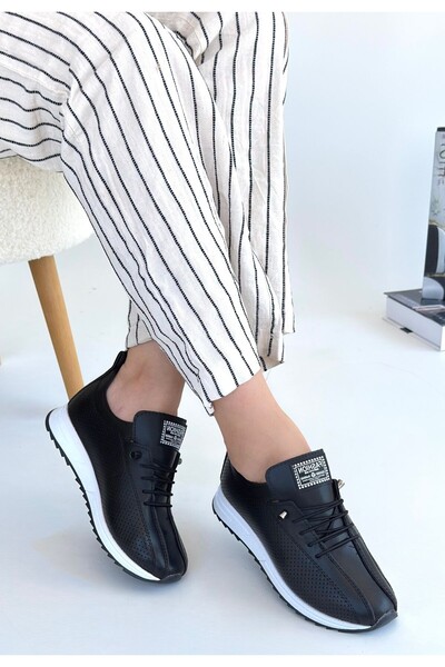 Kanonik Education Fiert Black Leather Lace-Up Sports Shoes