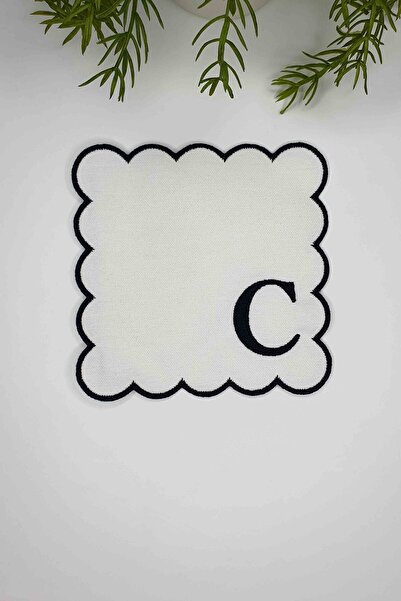 decofav Γράμμα C Μαύρο Κεντημένο Μονόγραμμα Πανί Κοκτέιλ Χαρτοπετσέτα 1 Τεμάχιο