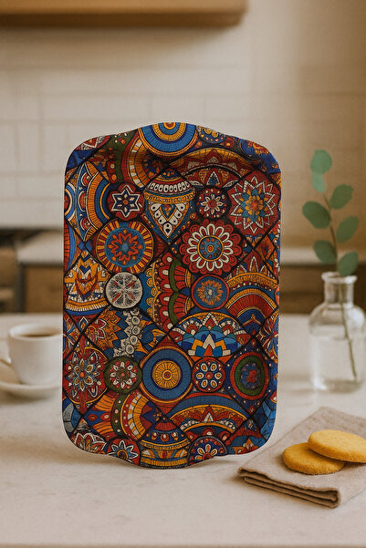 ATAGİFT HEDİYELİK صينية معدنية عصرية بنقوش عرقية للشاي والقهوة - صينية عرض صغيرة الحجم