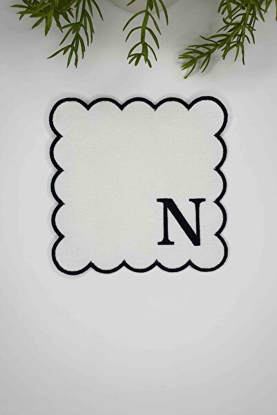 decofav Litera N, broderie neagră, monogramă, țesătură, șervețel de cocktail,...