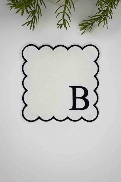 decofav Letter B Black Embroidered Monogram Patch Fabric Cocktail Napkin 1 Piece