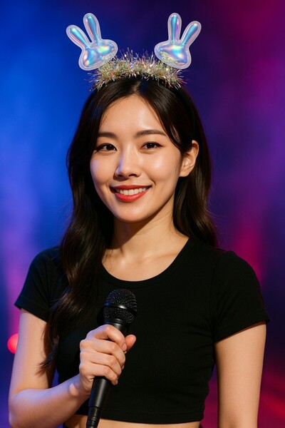 TOYFEST Αξεσουάρ για πάρτι με ολογραφικό στέμμα με αυτιά κουνελιού σε κορεατικό στυλ KPop για την Πρωτοχρονιά, γυναικείο μοντέλο