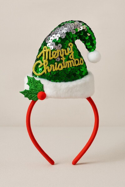 TOYFEST Αξεσουάρ για πάρτι Πρωτοχρονιάς με λαμπερή πράσινη παγιέτα, χριστουγεννιάτικο καπέλο με κόκκινο στέμμα και γράμματα Merry Christmas