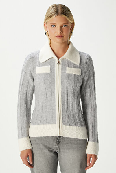 Ritnice Alec Premium Zippered Gray Ecru Knit Cardigan