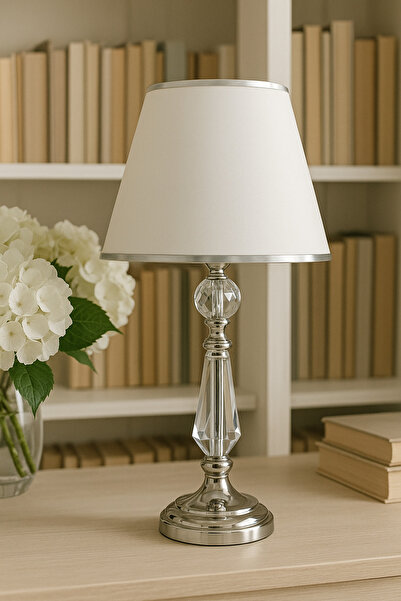 EvLight Glass Body Silver Metal Lampshade and Fabric Headboard