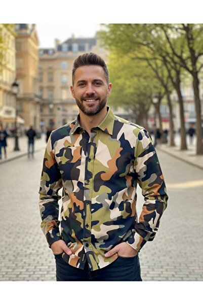 YusGos Long Sleeve Cotton Easy Iron Camouflage Pattern Regular Fit Premium Men's Shirt