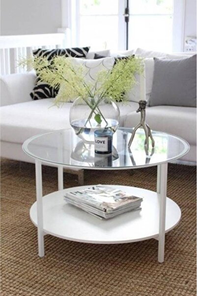 LAMST Two-tier table with clear glass top and white iron frame
