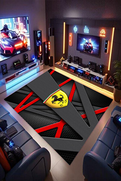 Reyhani Ferrrari Desenli Kaymaz Taban Makinede Yıkanabilir Gaming Oyuncu Game...