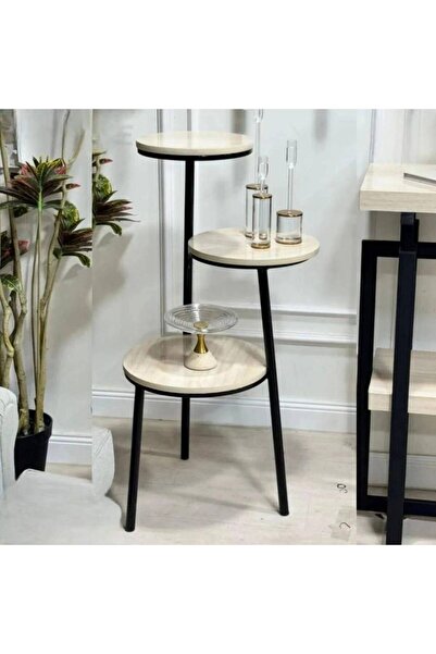 LAMST 3-Tier Corner Table, Wood with Marble-Effect and Black Iron