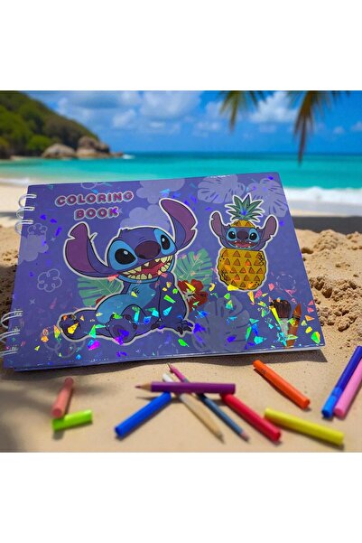 ÇERÇİ MELEK Boyama Kitabı Stitch Karakterli 48 Sayfa + 6 Renkli Kalem Hediyeli