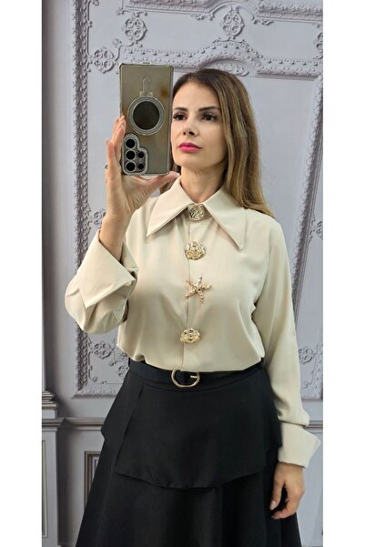 styleFlex Elegant shirt with removable gold brooches