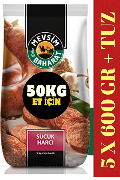 Dört Mevsim Baharat 5 ADET Sucuk Harcı 600 gr (50 Kg Et Kıyma İçin) Özel Sucuk Baharat Karışımı + Tuzu