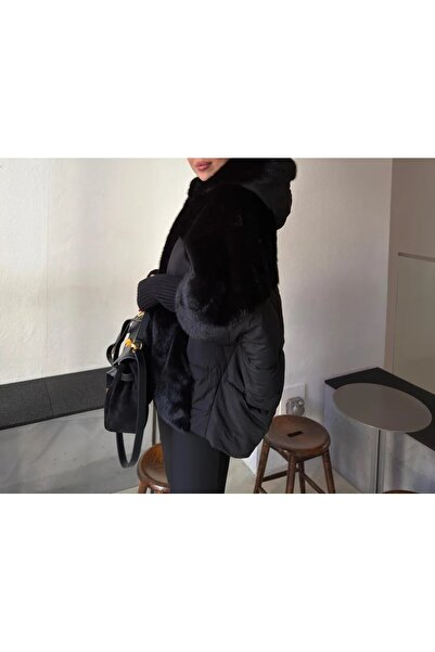 Lavanta Tekstil Fur Coat with Knit Detail on the Sleeves