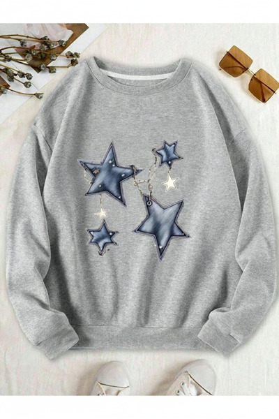 one button سويت شيرت عادي للجنسين من Zincirli Yıldız مطبوع مصنوع من القطن بنس...