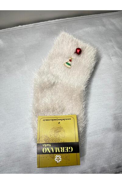 ZRN AKSESUAR Ecru Socks with Christmas Tree, Bell and Rattle Will Both Warm Your Feet and Be a Stylish Christmas Gift.