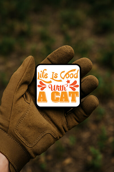 AHWALL شارة / وشاح / شعار مطرز بعبارة 'الحياة جيدة مع قطة'