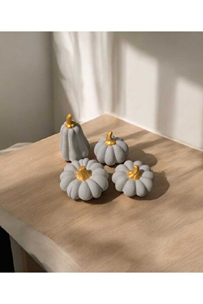 diclecollection 4lü Gri Gold Beyaz Balkabağı Dekoratif Biblo Seti / Dekoratif...