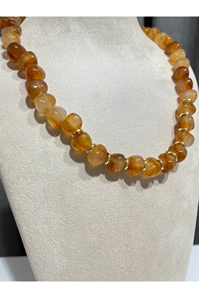 DENİZ ERKUL JEWELRY 🧡   Natural Stone Look Carnelian Colored Bead Necklace