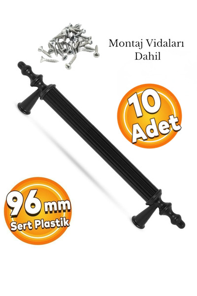 evizmo SERT PLASTİK 10 ADET 96 Mm Siyah Mobilya Mutfak Çekmece Dolap Dolabı K...