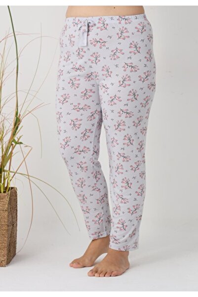 TOSKI Women's Big Size Pajama Pants, Turquoise with Pink Flowers