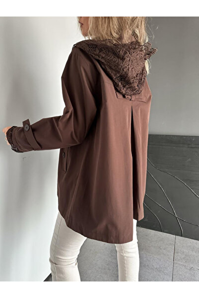 Lavanta Tekstil Lined Trench Coat with Lace Detail