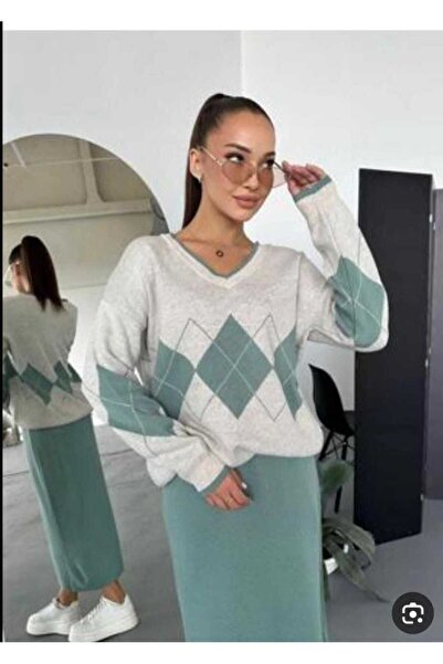 Abalı Yeni sezon kışlık etekli 2li takım Yumuşak yün iplik Durk park Lale model