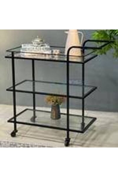 LAMST 3-Tier Black Iron Serving Table with Clear Glass