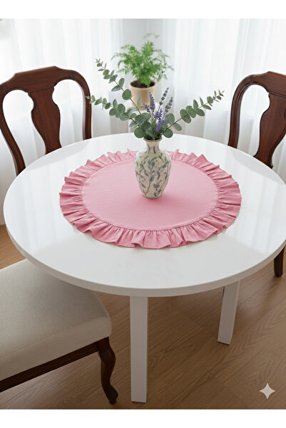 LILYUM Pamuk Polyester Fırfırlı Yuvarlak Runner 60cm