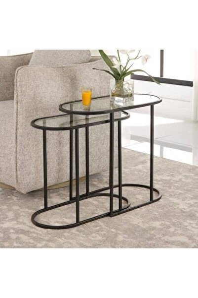 LAMST Black iron table set with clear glass top