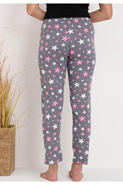 TOSKI Women's long pajama pants, dark gray star print