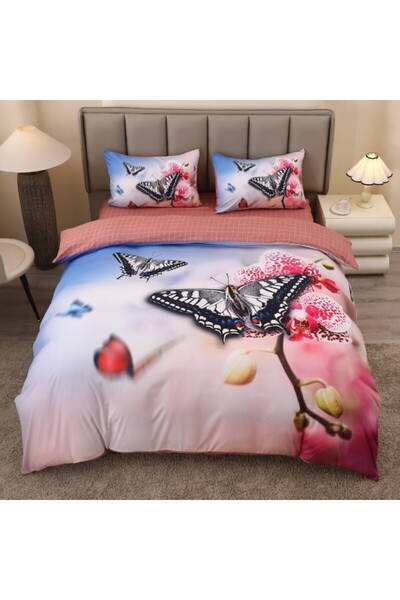 CumparaMisim Διπλό Λινό, FINET, 5D Ψηφιακό τύπωμα με πεταλούδες - Πανομοιότυπ...