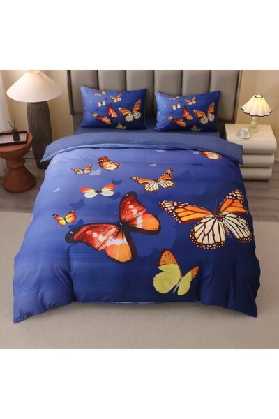 CumparaMisim Double bed linen, FINET, 5D Digital Print with Butterflies - Identical to the picture, With ELASTIC, 4 pieces