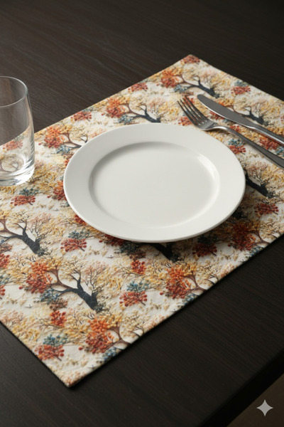 Otay Ev Dekorasyon Autumn Trees Patterned Digital Printed 6-Piece American Service 30 cm X 45 cm