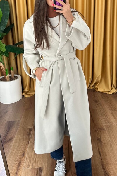 Suziş Baliksirti Pattern Long Premium Cashmere Coat Cr7053