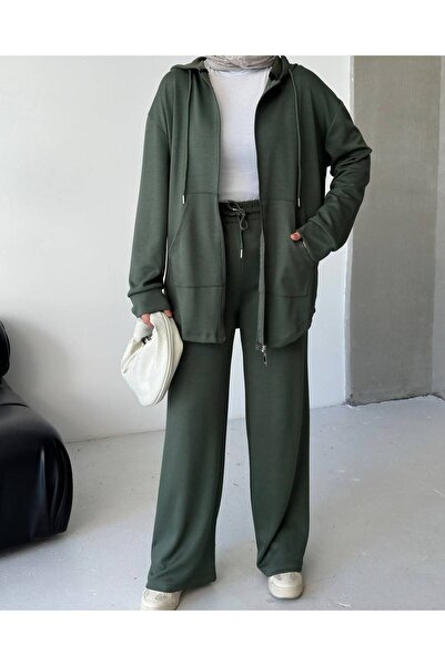 Butik Hooded Khaki Green Women's Modal Suit