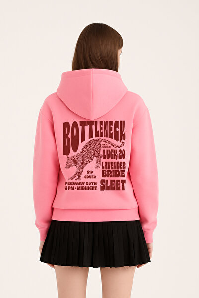 VEK Oversized Sweatshirt Hoodie Leopard Detailed Back Printed