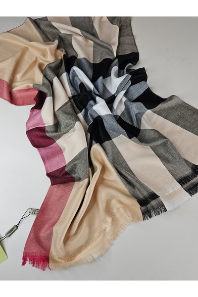 Shiva Scarfs B Tema Ekose Desen Yün İpek Şal Soft Pamuk Silk Scarfs Hijab