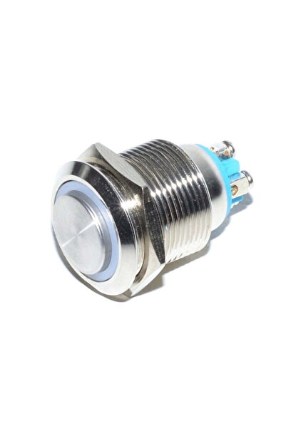 ElectroAZ Buton metalic cu LED roșu, tip apăsare, cu reținere, 19 mm, 220 V