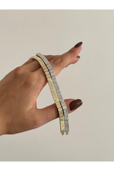 lysiaaccessory Ribbed Patterned Steel Love Bracelet